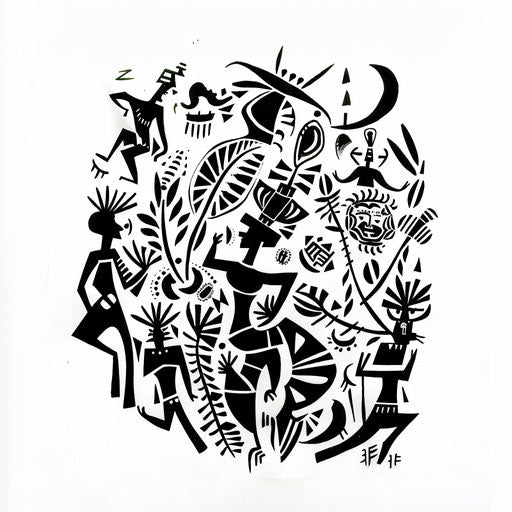 Tattoo of an African folklore tale on pure white background