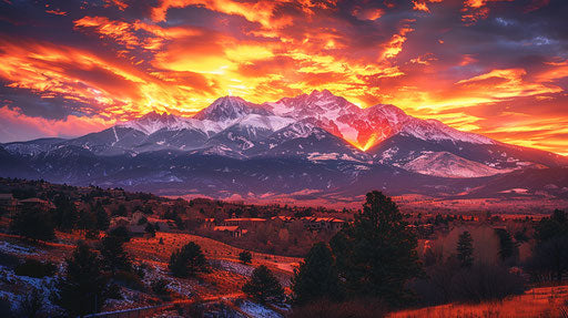 Sunrise over Pikes Peak mountains, vibrant and detailed image