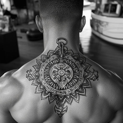 Mandala tattoo men with nautical theme and anchor motifs