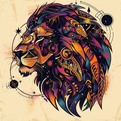 Bohemian tattoo sketch of the Leo constellation in a flat style