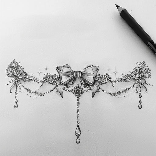 Stylish tattoo sketch of a bridal garter with delicate lace and a small bow