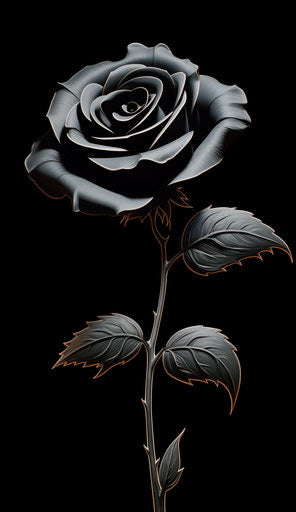 Black rose in stencil style, free brushwork, cut-out silhouette
