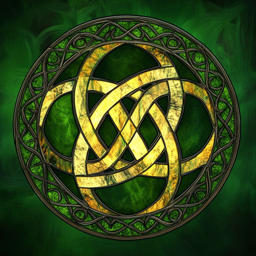 Celtic Triquatra symbol, Stained Glass style, green background