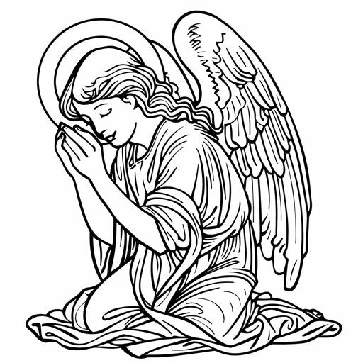 Angel with halo and wings for easy coloring