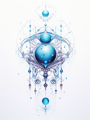 Balanced composition of blue atoms tattoo design