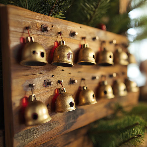 Jingle bells marking days on homemade advent calendar
