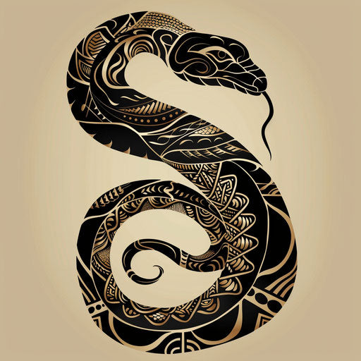 Traditional sketch of a black mamba with tribal patterns