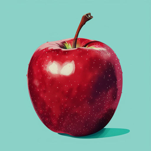 Realistic red apple on flat background, vibrant contrasts and textures