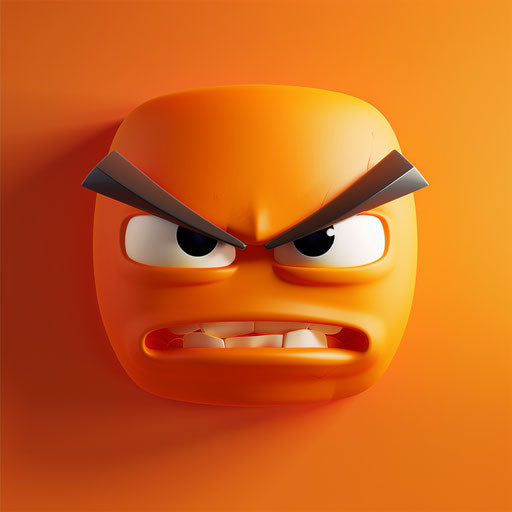 Realistic angry face on sunset orange background