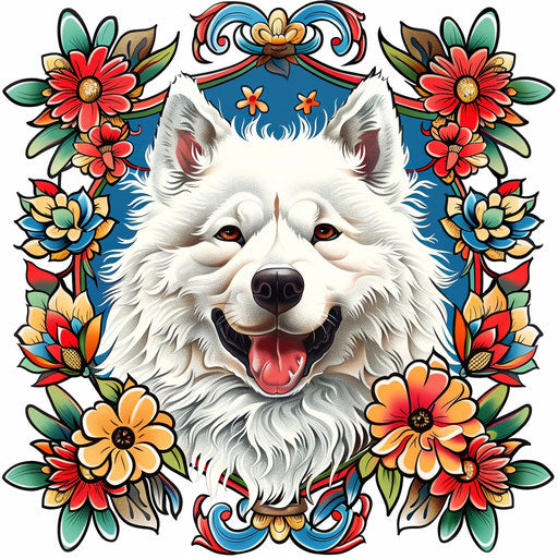 Samoyed Dog in Russian Folk Art