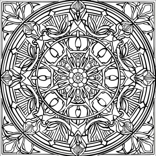 Intricate mandala with geometric shapes and floral patterns