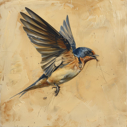 Barn swallow catching insects in flight