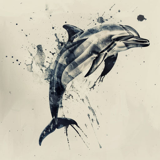 Dolphin tattoo brush stroke ink painting white background