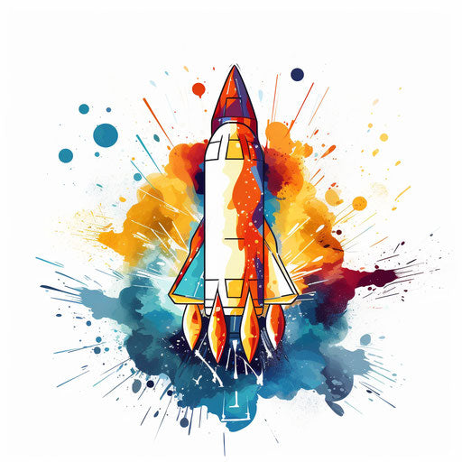 Rocket in Impressionistic Art style on white background