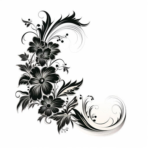 Corner design in the style of chiaroscuro art on white background