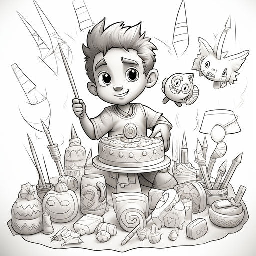 Happy birthday coloring page in traditional style