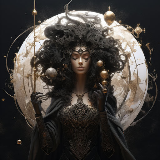 Symbol of sun, moon and yin, witchy academia style