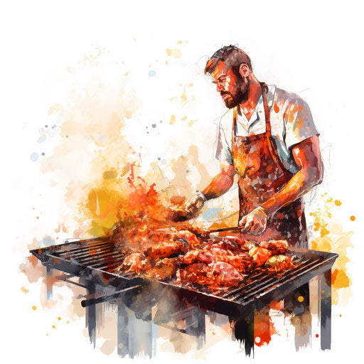 Impressionistic BBQ clip art on white background