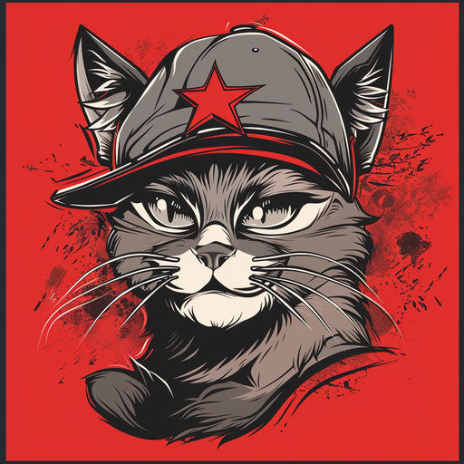 Lively outline tattoo of a cartoon Russian mafia cat with cap