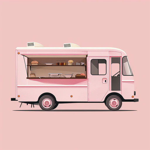 Realistic food truck on dusky rose background
