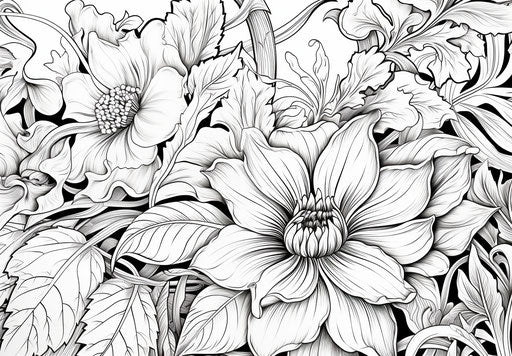 Floral coloring page of beautiful flowers, coded patterns 33:23