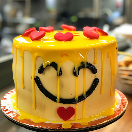 Smiling emoji cake with red heart eyes