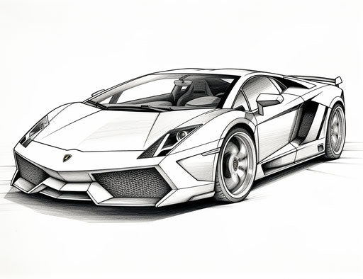 Lamborghini coloring and activities, luminous shadowing style, matte photo, M42 mount, canon 7, single object, aluminum 31:24