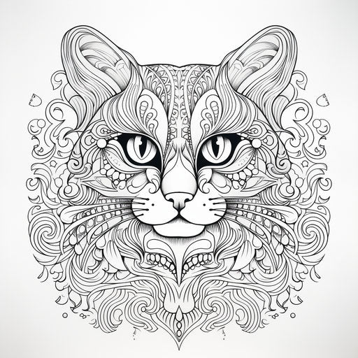Decorative pattern coloring and cat pages to download