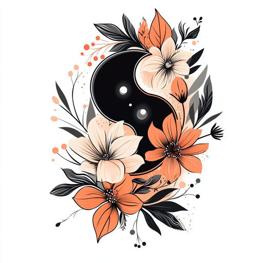 Lovely couple tattoo with yin-yang and floral patterns