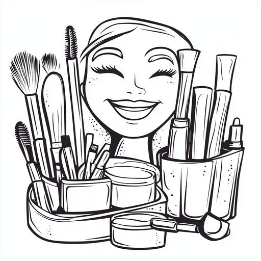 Cartoonish makeup set with smiling face