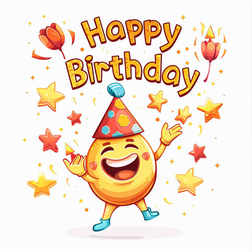 Happy birthday with smiling emoji and tulip