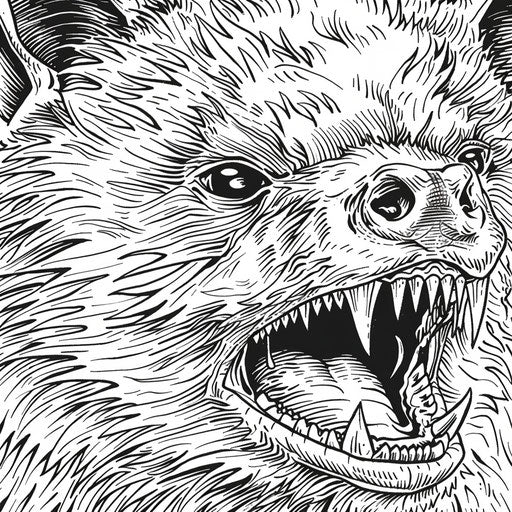 Detailed close-up of a bat showing sharp teeth