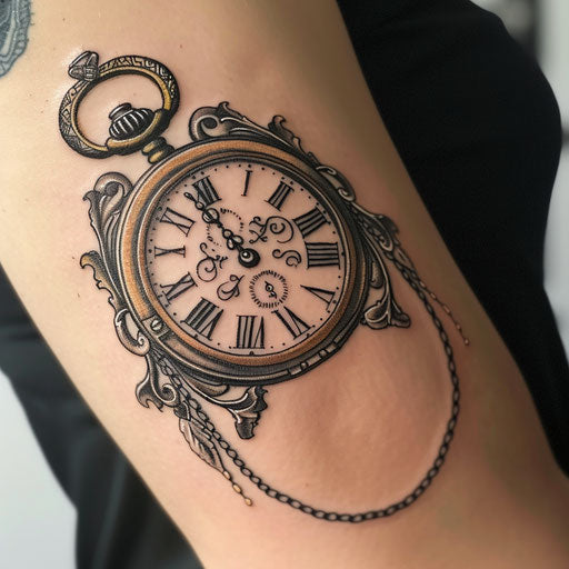 Old school gangster tattoo with ornate pocket watch