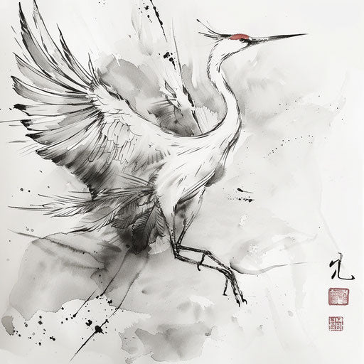 Elegant Korean crane bird tattoo, symbol of longevity and peace