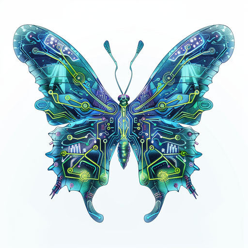 Flat futuristic tattoo sketch of a cyber butterfly