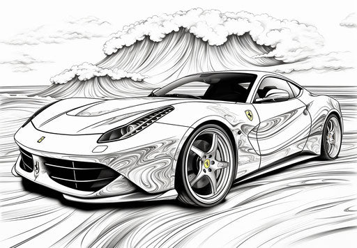 Ferrari car coloring page with sketch of a sports car