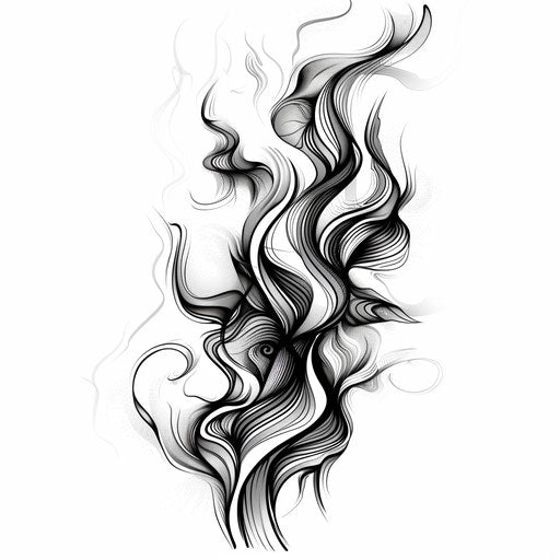 Abstract flat tattoo sketch for dark arts with swirling smoke effects