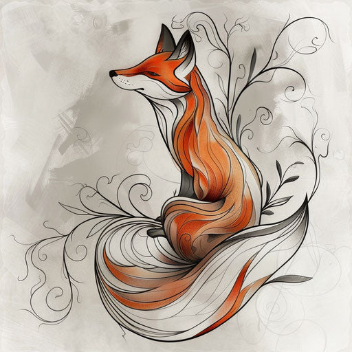 Elegant fox tattoo in Art Nouveau style