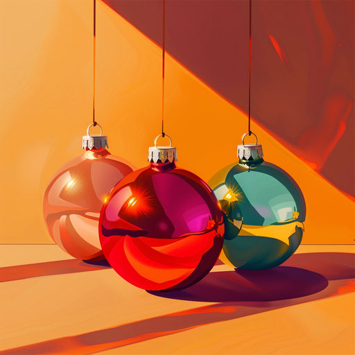 Realistic Christmas decorations on sunset orange backdrop