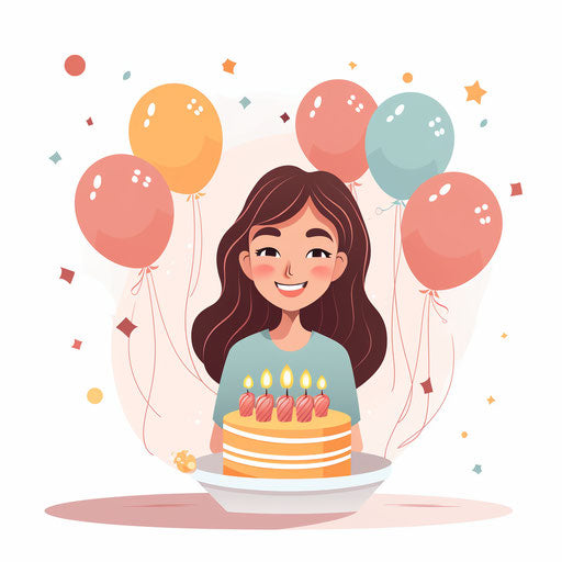 Minimalist female happy birthday clipart on white background