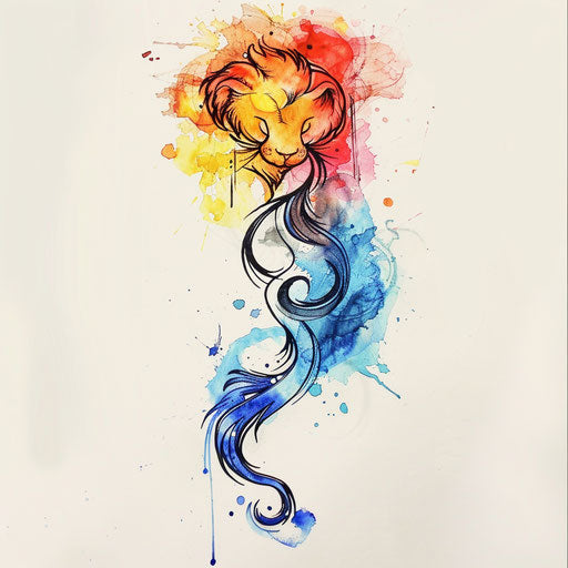 Watercolor tattoo sketch of a hakuna matata symbol with flowing colors and a translucent effect