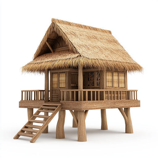 3D traditional house on white background, realistic style