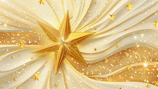 Gold star on white background with glittering stars