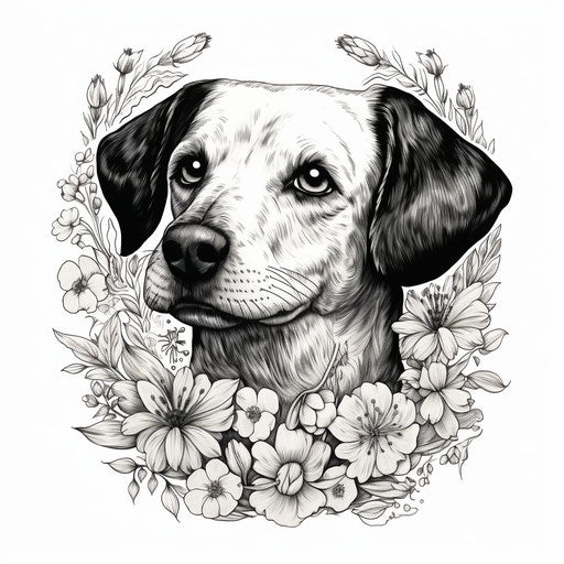 Black and white dog design in clean and sharp inking