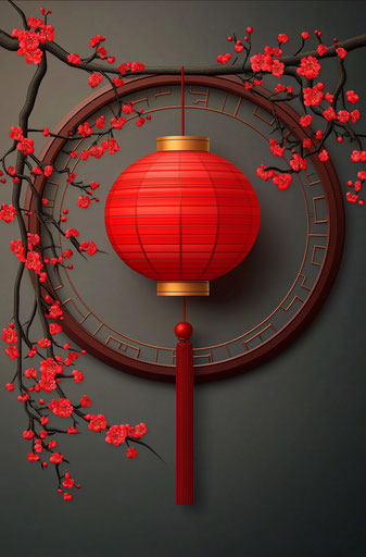 Red Lantern with Plum Blossoms and Gold Ingot
