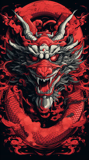 Red dragon in meticulous line work, soft outlines