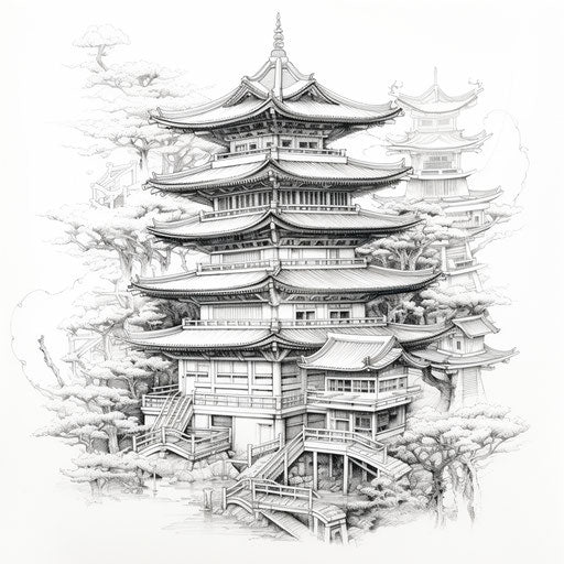 Ephemeral tattoo, Japanese tattoos, architectural sketch style