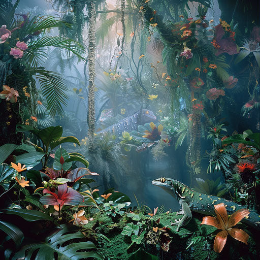Gecko lizard in a fantastical rainforest