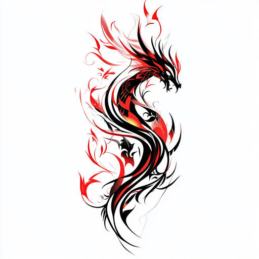 Tribal dragon tattoo with abstract fire patterns