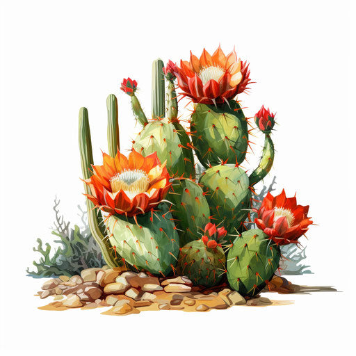Cactus drawing in the style of Oil painting, on white background